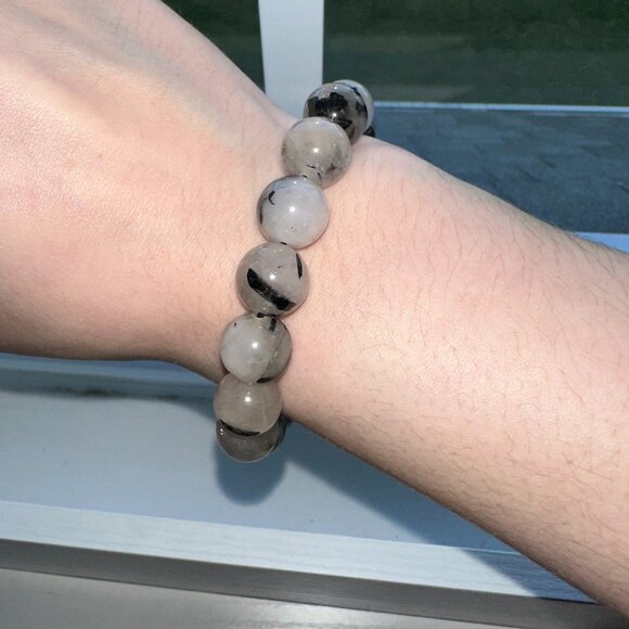 Black Rutilated Quartz Beaded Bracelet - Picture 2 of 2